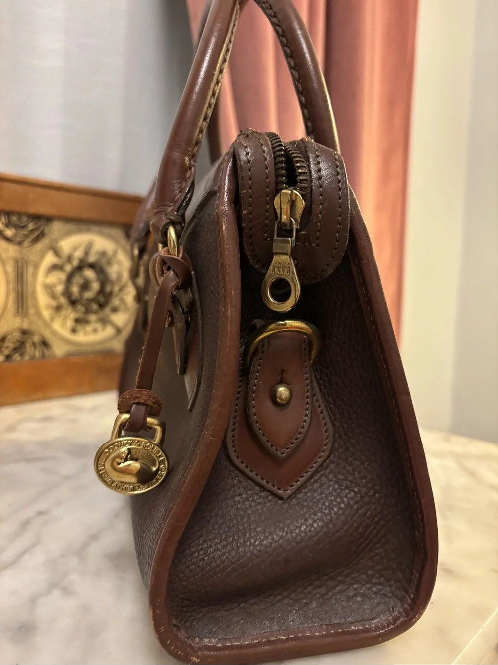 Vintage Dooney and Bourke Brown Leather Satchel Handbag